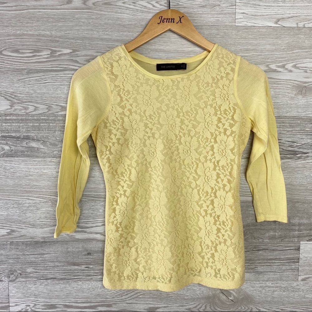 The Limited Lace Front Yellow Long Sleeve Blouse